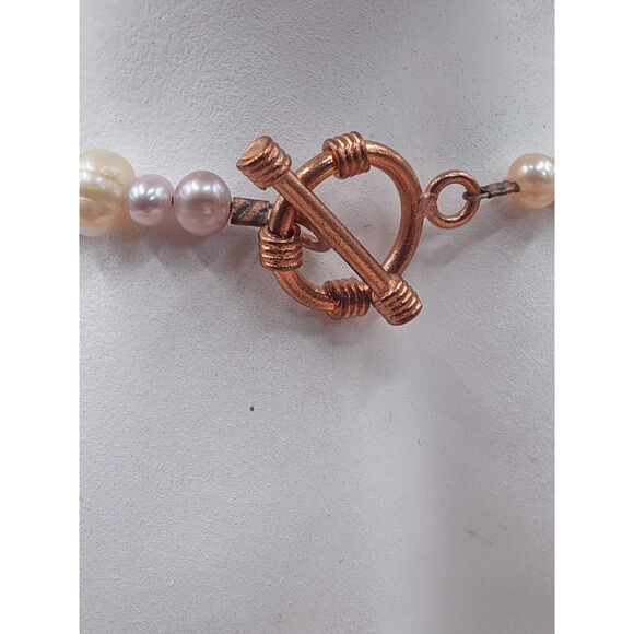 Vintage Chocolate and Copper Faux Pearl, Faceted Beads w 3 Circle Copper Pendant - Picture 5 of 6